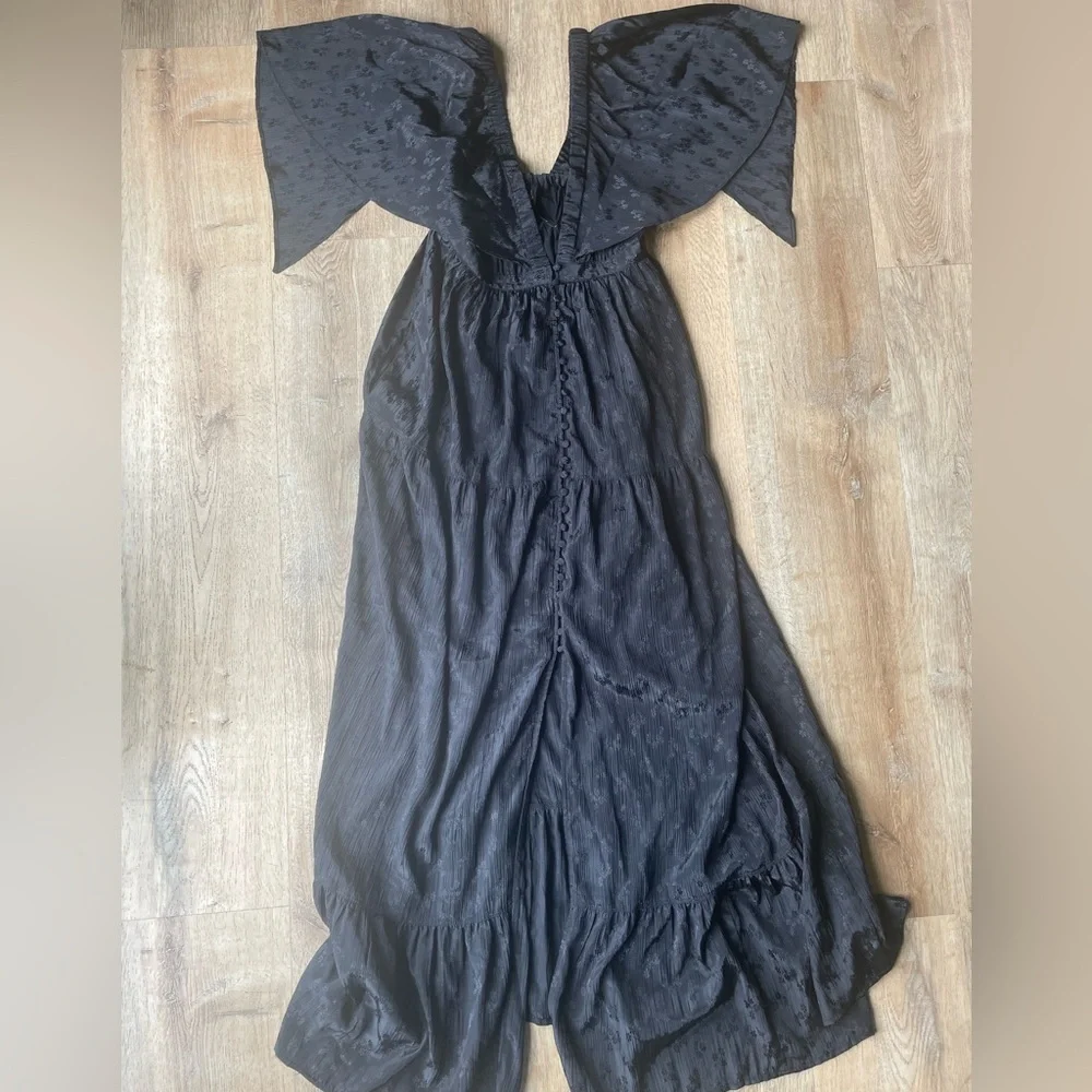 Free People Cha Cha Maxi Dress Black Boho Flutter Sleeve Open Back Sz S - Picture 4 of 8